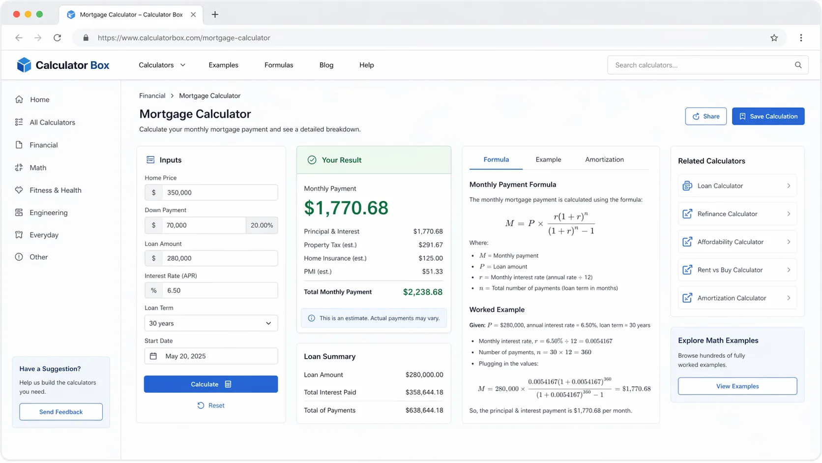 公式和示例界面